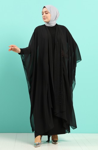 Plus Size Stone Printed Dress Abaya Double Suit 8016-03 Black 8016-03