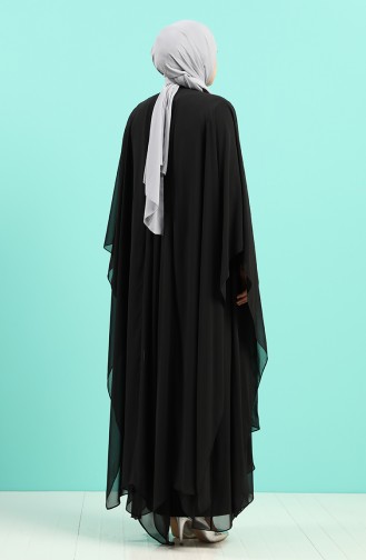 Büyük Beden Taş Baskılı Elbise Abaya İkili Takım 8016-03 Siyah