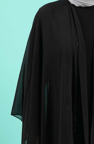 Büyük Beden Taş Baskılı Elbise Abaya İkili Takım 8016-03 Siyah