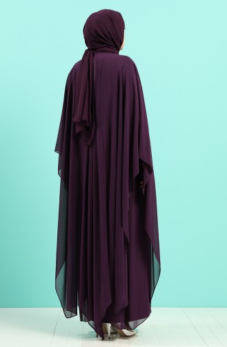 Plus Size Stone Printed Dress Abaya Double Suit 8016-04 Purple 8016-04
