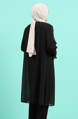 Büyük Beden Taş Baskılı Tunik Ceket İkili Takım 8018-01 Siyah
