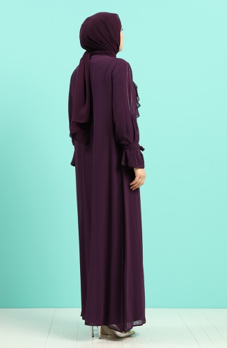 Plus Size Stone Printed Dress Abaya Double Suit 8019-02 Purple 8019-02
