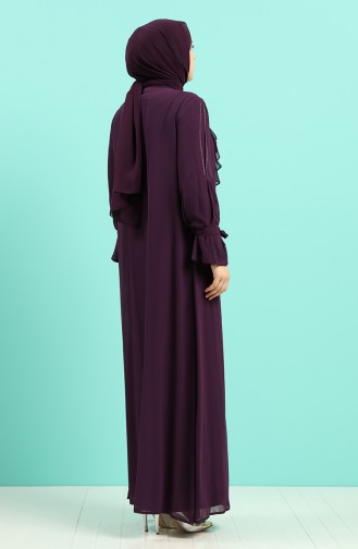 Büyük Beden Taş Baskılı Elbise Abaya İkili Takım 8019-02 Mor