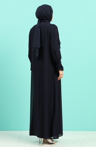 Plus Size Stone Printed Dress Abaya Double Suit 8019-03 Navy Blue 8019-03