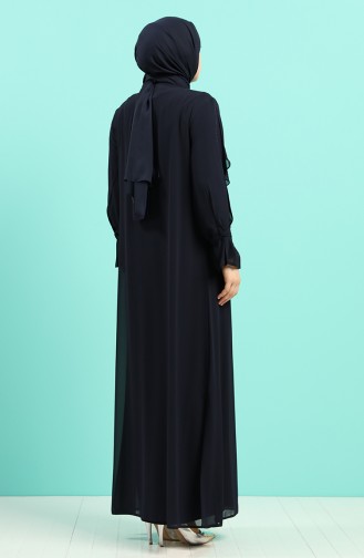 Büyük Beden Taş Baskılı Elbise Abaya İkili Takım 8019-03 Lacivert