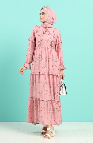 Dusty Rose Hijab Evening Dress 8068-01