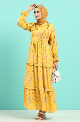 Mustard Hijab Evening Dress 8068-05