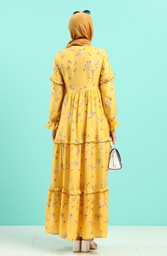 Mustard Hijab Evening Dress 8068-05