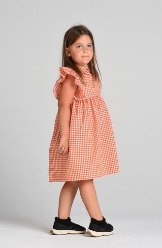 Plaid Mother Girl Combined Dress 4605-01 Orange 4605-01