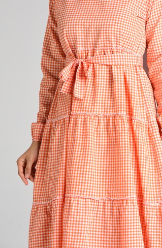 Plaid Mother Girl Combined Dress 4605-01 Orange 4605-01