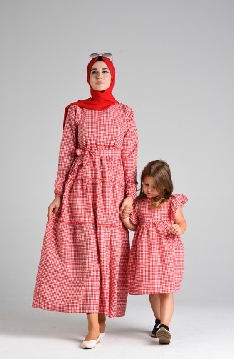 Plaid Mother Daughter Combination Dress 4605-03 Red 4605-03