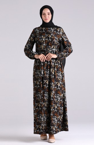 Patterned Belted Dress 1941-01 Brown 1941-01