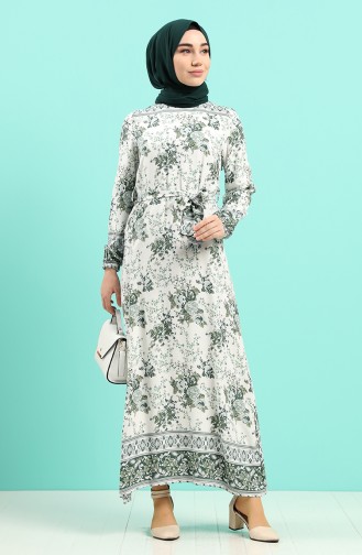 Patterned Dress 12047-01 Ecru Khaki 12047-01