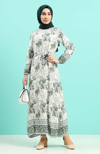 Patterned Dress 12047-01 Ecru Khaki 12047-01