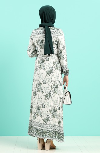 Patterned Dress 12047-01 Ecru Khaki 12047-01