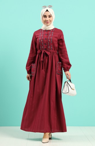 Claret Red Hijab Dress 8005-01