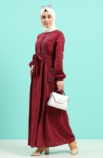 Claret Red Hijab Dress 8005-01