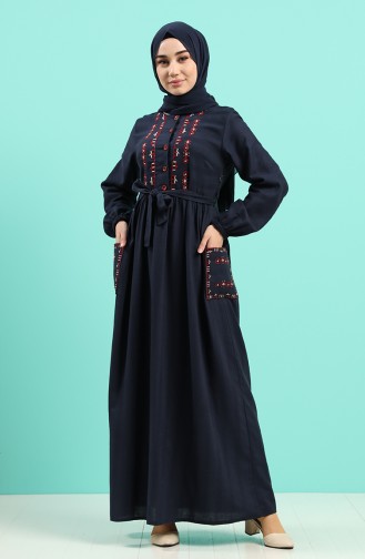 Navy Blue Hijab Dress 8005-03