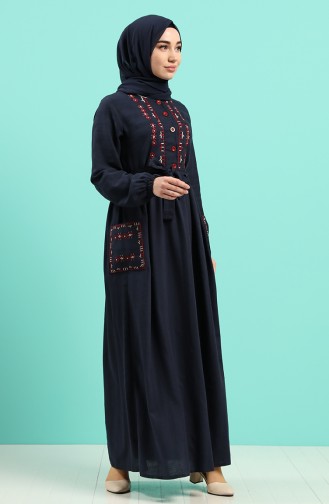 Dunkelblau Hijab Kleider 8005-03