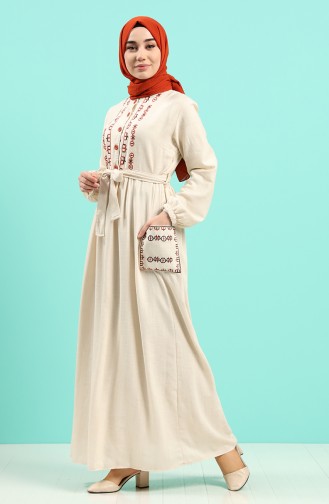 Beige Hijab Kleider 8005-06