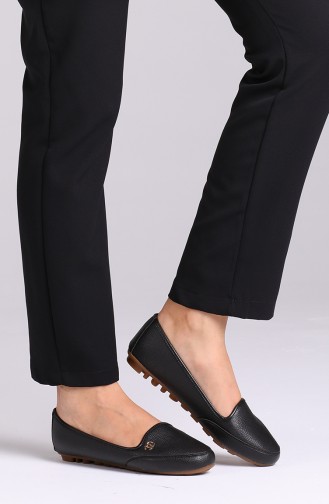 حذاء مسطح نسائي أسود جلد 4550-0