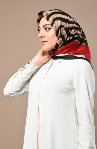 Desenli Çekme Cotton Eşarp 2519-09 Kırmızı