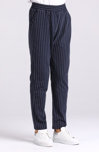 Striped Straight-leg Trousers 3100-04 Navy Blue 3100-04