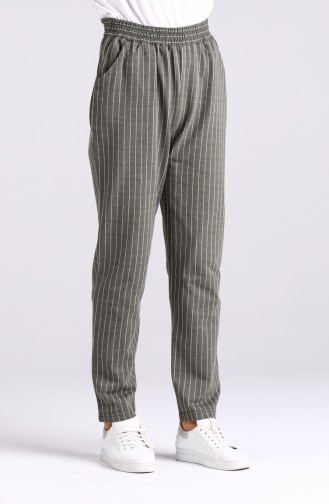 Striped Straight-leg Trousers 3100-02 Khaki 3100-02