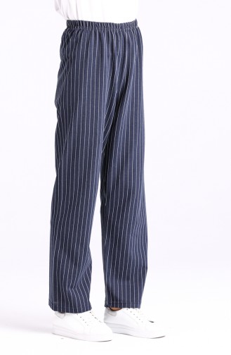 Striped Wide Leg Pants 3300-01 Navy Blue 3300-01