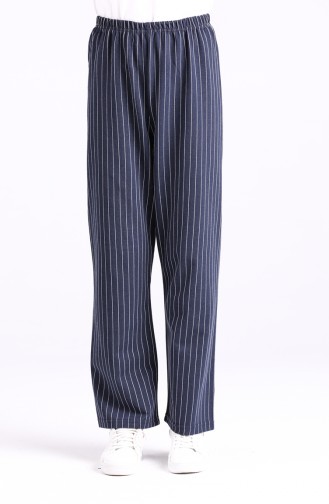 Striped Wide Leg Pants 3300-01 Navy Blue 3300-01