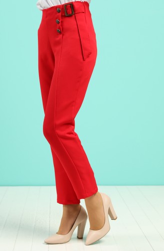 Button Detailed Classic Trousers 9000-01 Red 9000-01