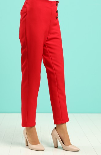 Button Detailed Classic Trousers 9000-01 Red 9000-01