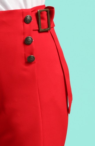 Düğme Detaylı Klasik Pantolon 9000-01 Kırmızı