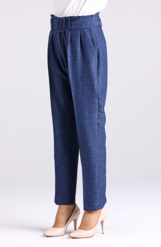 Belted Straight Leg Trousers 1123-02 Indigo 1123-02