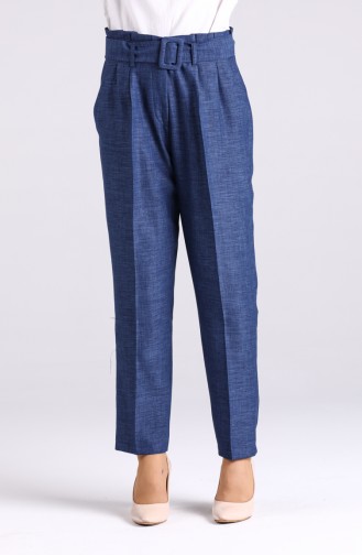 Belted Straight Leg Trousers 1123-02 Indigo 1123-02