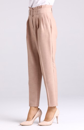 Kemerli Düz Paça Pantolon 1123-05 Bej