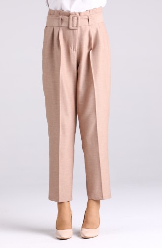 Kemerli Düz Paça Pantolon 1123-05 Bej