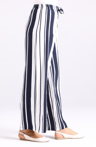 Striped wide Leg Trousers 20011-01 Navy Blue White 20011-01