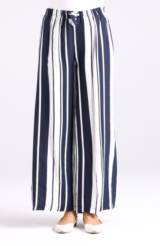 Striped wide Leg Trousers 20011-01 Navy Blue White 20011-01