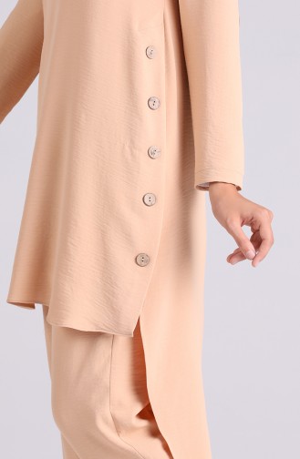 Button Detailed Tunic Trousers Double Suit 4001-01 Salmon 4001-01