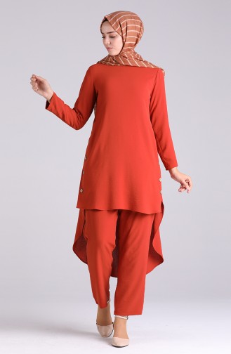 Button Detailed Tunic Trousers Double Suit 4001-03 Tile 4001-03