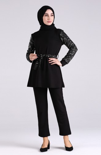 Sequin Tunic Trousers Double Suit 3055-01 Black 3055-01