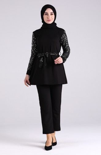 Sequin Tunic Trousers Double Suit 3055-01 Black 3055-01