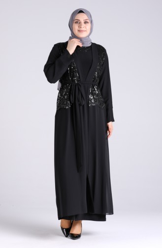 Plus Size Sequined Dress Abaya Double Suit 8015-01 Black 8015-01