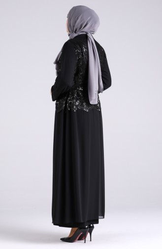 Plus Size Sequined Dress Abaya Double Suit 8015-01 Black 8015-01