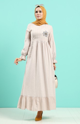 Beige Hijab Dress 8071-03