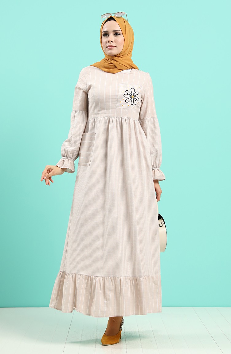 Beige Hijab Dress 8071-03