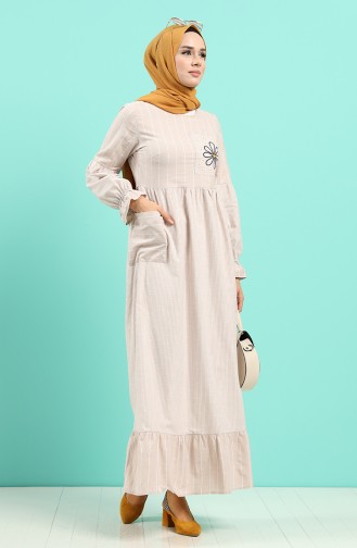 Beige Hijab Dress 8071-03