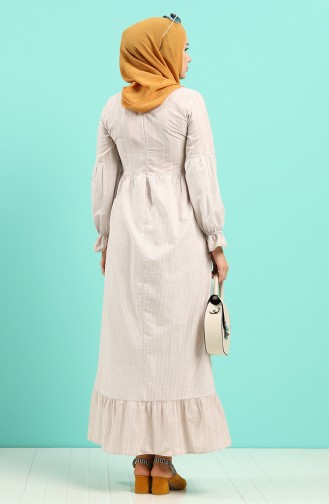 Beige Hijab Dress 8071-03
