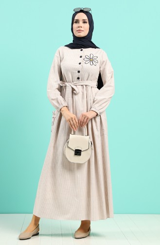 Beige Hijab Dress 8075-02